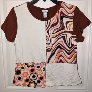 Rue 21 rue+ Cropped Tee, size XL, dark terracotta, cream, orange, pink, black